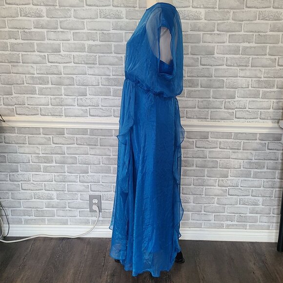 Adelyn Rae Blue Organza Ruffled Dress Sheer Overlay NEW XXL Maxi Fairycore - Picture 3 of 8